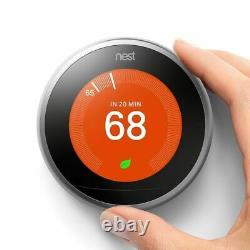 Certified Google Nest 3rd Gen Learning Thermostat withBase Stainless Steel T3007ES
