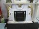 Cream And Gold Fireplace With Medusa Logo And Plaque And Electric Fire