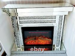 Diamond Crush Crystal Sparkly Silver Mirrored Electric LED Fireplace DAMAGE