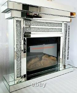 Diamond Crush Crystal Sparkly Silver Mirrored Electric LED Fireplace DAMAGE