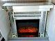 Diamond Crush Crystal Sparkly Silver Mirrored Electric Led Fireplace & Surround