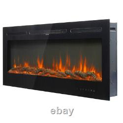 Electric 50inch Wall Mounted Fireplace Insert LED Fire Place Heater Living Room