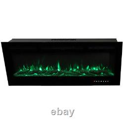Electric Fire 50 Inch LED Wall Mounted Fireplace 9 Flame Color with Crystal/Log UK