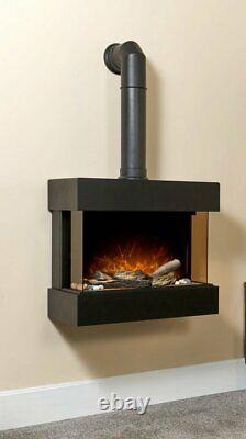 Electric Fire Black Wall Mounted Remote Control Fireplace Led Flame Logs