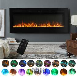Electric Fire Fireplace 40 Inch in-Wall & Wall Mounted 9 LED Flame Heater Remote