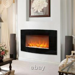 Electric Fire Fireplace Widescreen Glass Wall Heater Pebbles Fuel Flicker Flames