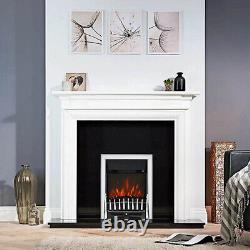 Electric Fire Inset Fan Heater Chrome Effect Flame Effect Remote Control 2kW