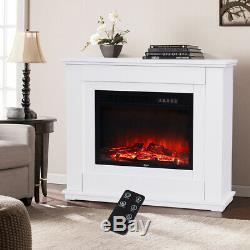Electric Fire Inset Fireplace Heater with Remote Control White Wooden Mantel 2Kw