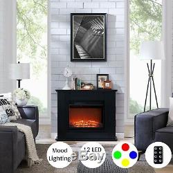 Electric Fire Inset Fireplace Surround Heater Black Wooden Mantel 100cm 1.5KW