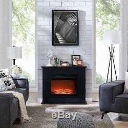 Electric Fire Inset Fireplace Surround Heater Black Wooden Mantel 100cm 1.5KW