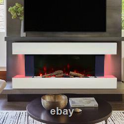 Electric Fire Large LED Fireplace Wall Mounted White Suite MDF Surround Heater