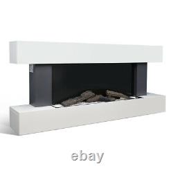 Electric Fire Large LED Fireplace Wall Mounted White Suite MDF Surround Heater