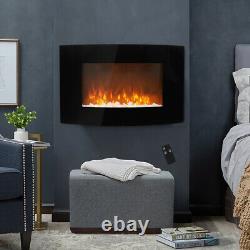 Electric Fireplace 35 Wall Mounted Inserts Pebble LED Fire Flame Heater Curved