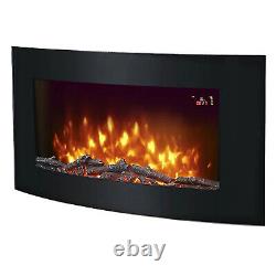 Electric Fireplace Heater 2kW Black Contemporary Thermostatic Remote Control