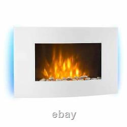 Electric Fireplace Heater LED Fire Effect Fan Remote Control Glass 2000W White