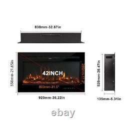 Electric Fireplace Insert Wall Mount Heater Mount Adjustable Flame 42Inch Black