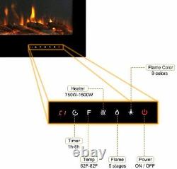 Electric Fireplace Insert Wall Mount Heater Mount Adjustable Flame 42Inch Black