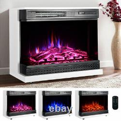 Electric Fireplace LED Log Burning Fire Flame White Surround Heater Moveable UK
