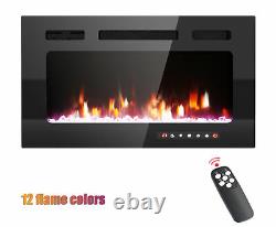 Electric Fireplace Recessed/Wall Mounted Heater Multi Flame Remote Control Black