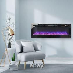 Electric Fireplace Wall-Mounted Adjustable Heater LED Flame Remote Control Timer