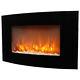 Electric Fireplace Wall Mounted Led Flame Curved Back Side Lights Heater 35 Inch