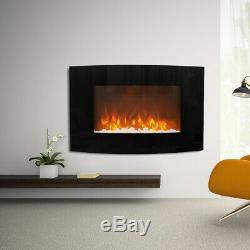 Electric Fireplace Wall Mounted Led Flame Curved Back Side Lights Heater 35 inch
