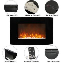 Electric Fireplace Wall Mounted Led Flame Curved Back Side Lights Heater 35 inch
