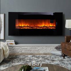 Electric Fireplace Wall Mounted Remote Fire Heater Large Glass Screen 50INCH 2KW