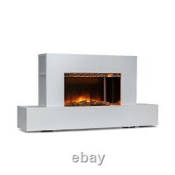 Electric Fireplace and Surround 1800/ 900 W Fire Stove Bluetooth Speaker White