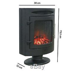 Electric Freestanding Curved Stove Fire Heater in Black with Remote Control 2KW