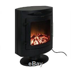 Electric Freestanding Curved Stove Fire Heater in Black with Remote Control 2KW