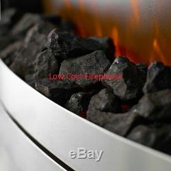 Electric Modern Silver Remote 2kw Flame Coal Pebble Insert Inset Fireplace Fire