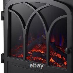 Electric Stove Fireplace Heater Black Flame Effect Thermostatic Remote Control