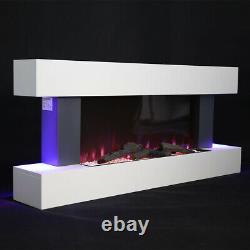 Electric Wall Mounted Fire Large LED Fireplace White Suite Modern Heater 7 Flame