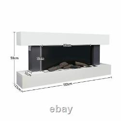 Electric Wall Mounted Fire Large LED Fireplace White Suite Modern Heater 7 Flame