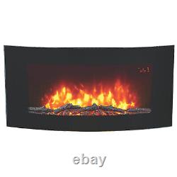 Essentials Electric Fire Black Glass Wall Mounted LED Remote Control 2 kW 240V