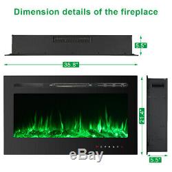 Fire Electric Fireplace Wall Mounted 3650 9 Color 1800W Remote Control