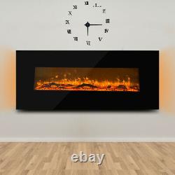 Fireplace Wall Mounted Electric Fire Black Flat Glass With Remote Control Black