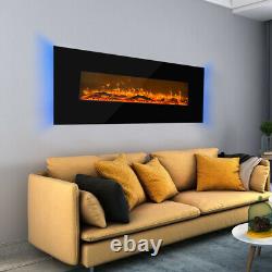 Fireplace Wall Mounted Electric Fire Black Flat Glass with Remote Control UK