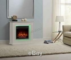 FoxHunter Electric LED Fireplace 1500W LCD Fire MDF Frame Remote White FEM01