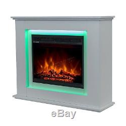 FoxHunter Electric LED Fireplace 1500W LCD Fire MDF Frame Remote White FEM01