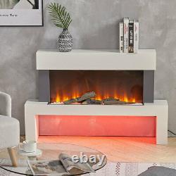 Free Standing Electric Fireplace LED Flame Glass Heater Fire Suite withRemote WIFI