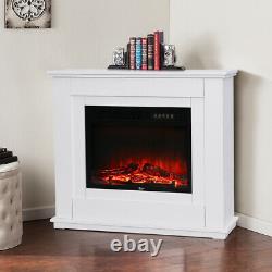 Free Standing Electric Led Fireplace White Surround Fire Log Flame Heater Living