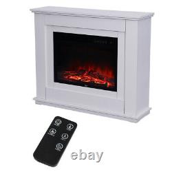 Free Standing Electric Led Fireplace White Surround Fire Log Flame Heater Living