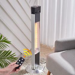 Freestanding Electric Patio Heater 3 Heat Settings Remote Control Indoor Outdoor