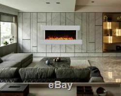 Gloss Wall Mounted LED Electric Fire Effect Place 3D Pebbles Modern Home Decor