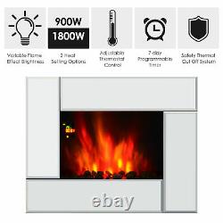 HOMCOM Electric Fireplace Heater Wall Mount With Remote Control Flame Effect