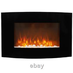 LED Curved Glass Electric Fire Wall Mounted Fireplace 35 Inch Remote Control