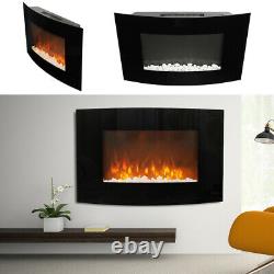 LED Curved Glass Electric Fire Wall Mounted Fireplace 35 Inch Remote Control