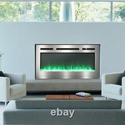 LED Electric Wall Mounted Recessed Fireplace 50 60 Inch Fire Heater Remote Flame